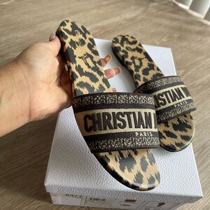 Dior Dway Slide Mizza Cotton Embroidered Cotton Natural Size 40